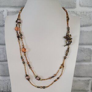 Flower Toggle Clasp Necklace Glass Bead Faux Pearl Brass